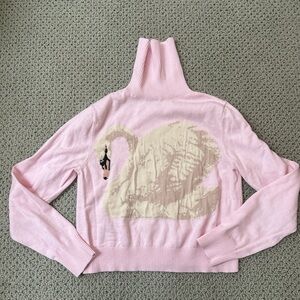 Favorite Child pastel pink swan 100% cotton sweater XS like new
